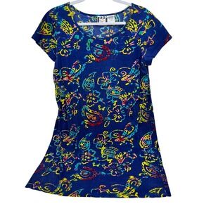 Take Two Clothing Co Womens Blue Paisley Floral Cotton Short Sleeve Dress Size M